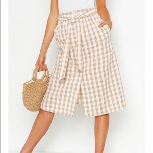 Button Down Seersucker Midi Skirt